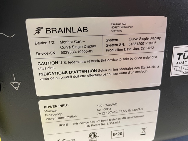 Brainlab Monitor Cart and Camera Cart -  Curve Single Display